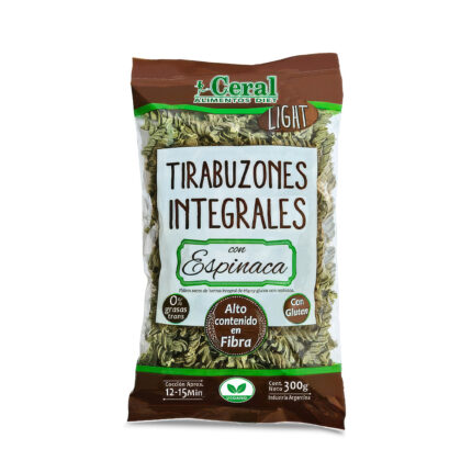 Fideos integrales tirabuzon espinaca x 300 g |CERAL|