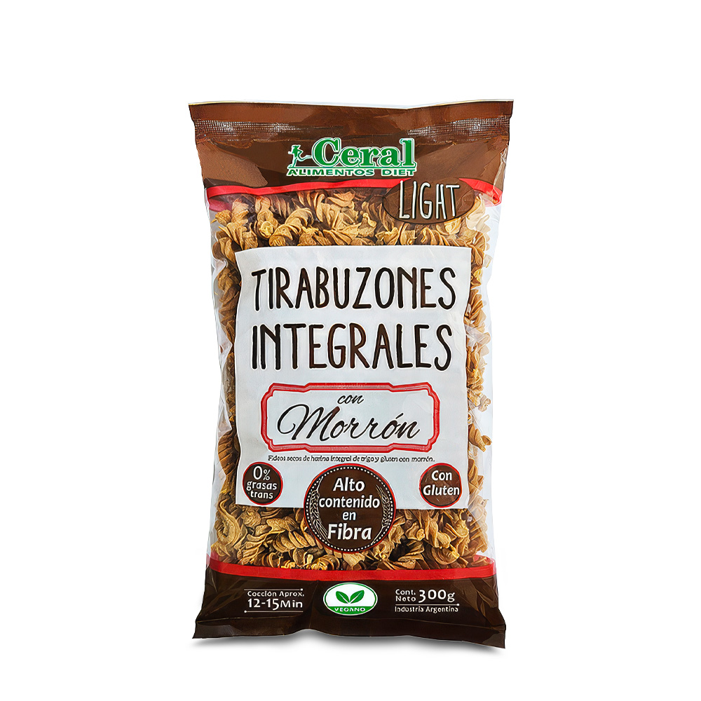 3120018 Fideos integrales tirabuzon morron x 300 g Ceral - Image 1