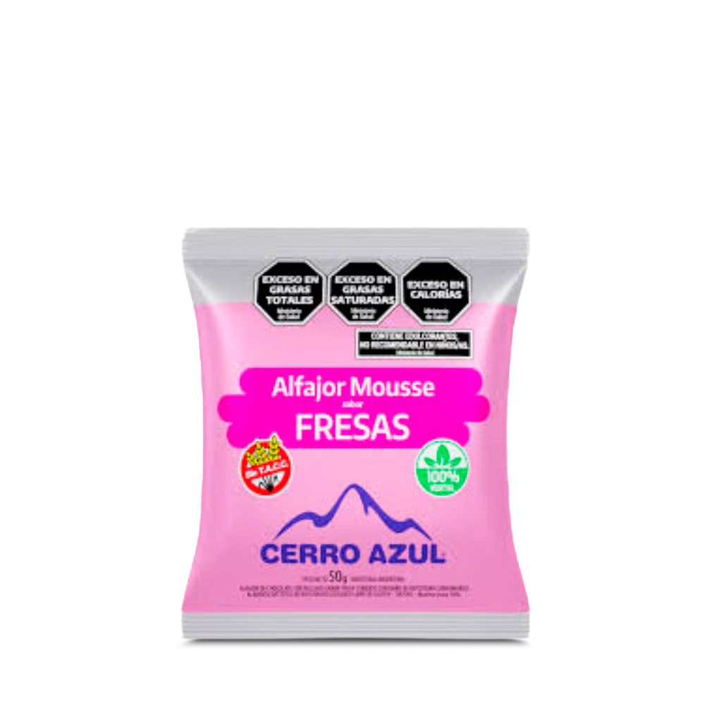 3110006 Alfajor Mousse fresas bañado choco. x 50 gr SIN TACC/ VEGANO/ SIN AZUCAR Cerro Azúl - Image 1